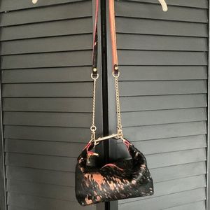 Leather/Calf Hair Black, Gold & Red bag. Made in NYC. NWOT.